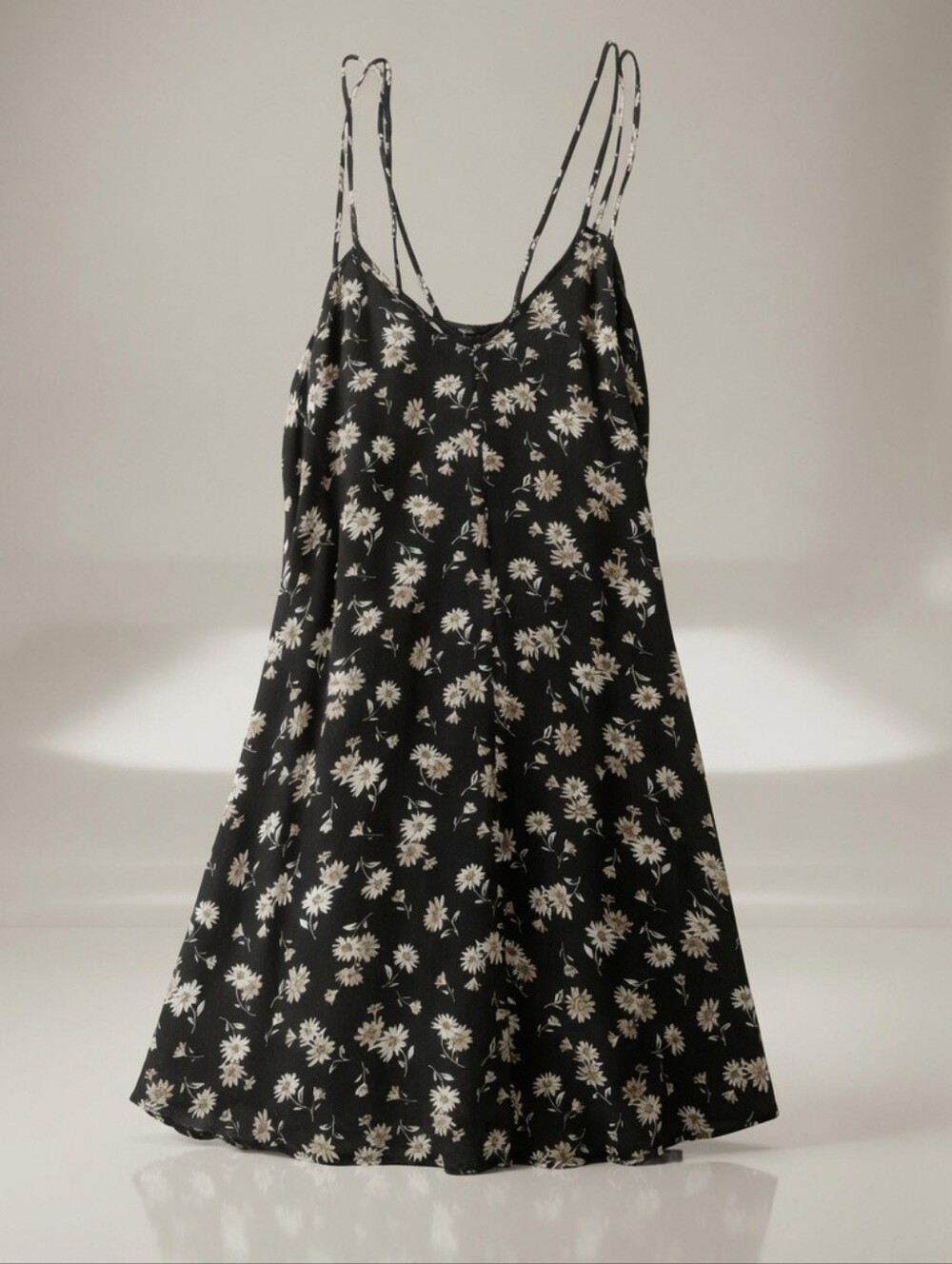 Black Floral Mini Slip Dress with Daisy Print